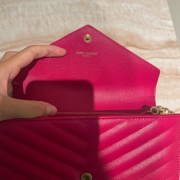 ❌SOLD❌AUTHENTIC YSL Saint Laurent Leather Wallet on Chain WOC Hot Pink Crossbody - Picture 5 of 9